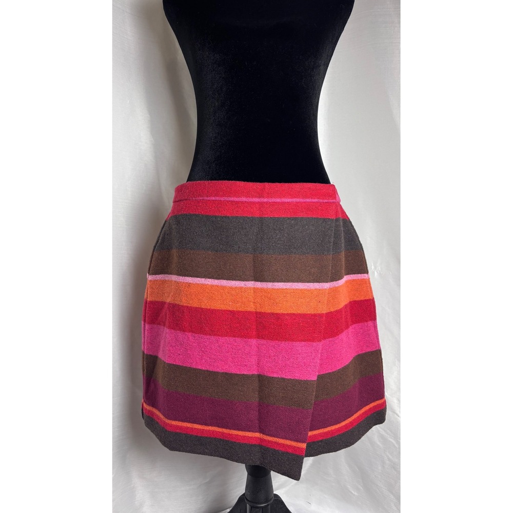Loft Petites Striped Wrap Mini Skirt Women 10P Pink Orange Brown Wool Blend VG